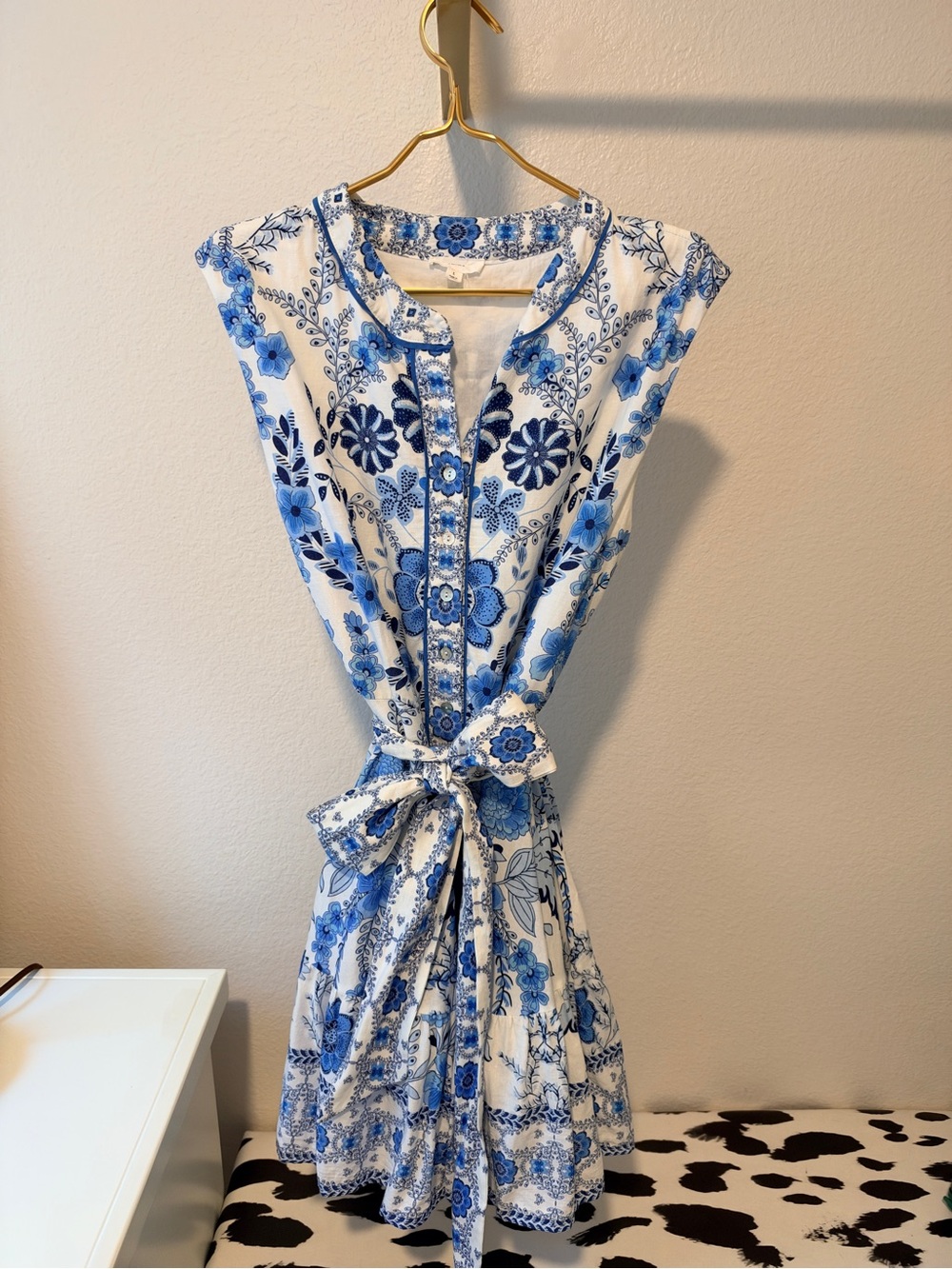 Blue Floral Tie-Waist Mini Dress - Women